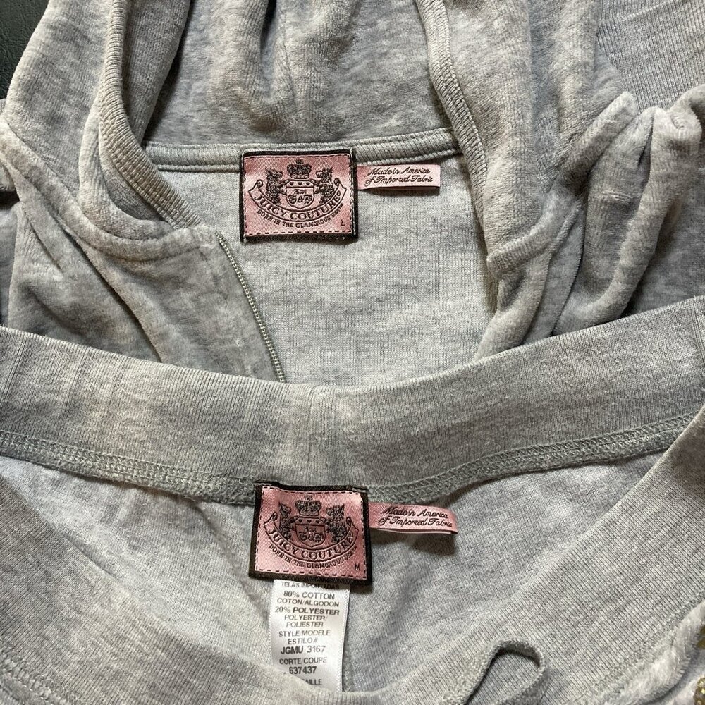Vintage Y2K Juicy Couture Tracksuit Set Sz Medium Large Gray Pants Zip Up Jacket - Picture 10 of 16